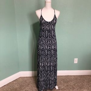 Paper Crane Navy/White chevron backless maxi dress